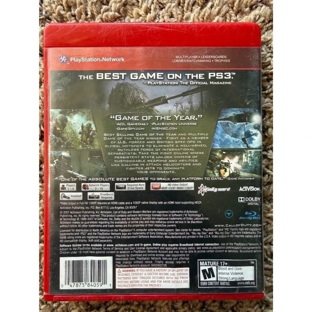 Call of Duty 4 Modern Warfare Greatest Hits PS3 Sony PlayStation 3 Game